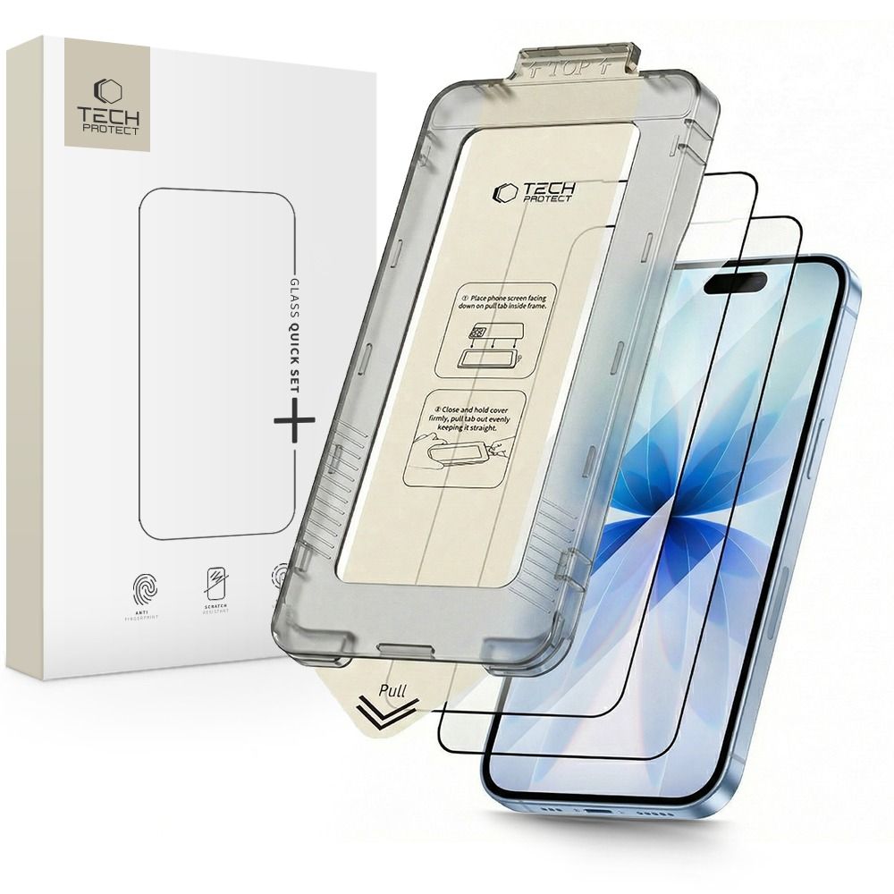Panzerglas Tech-Protect Quick Set+ 2er-Pack für iPhone 17 – Schwarz