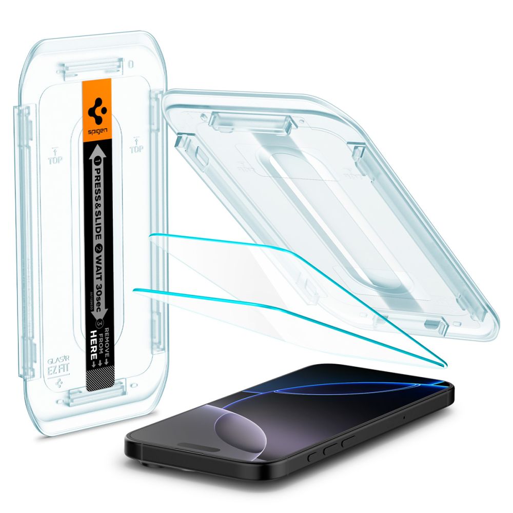Spigen Glas.Tr 2-Pack iPhone 16 Pro / 17 / 17 Pro Clear - tempered glass screen protector - alternate view 8 | Mobilrise