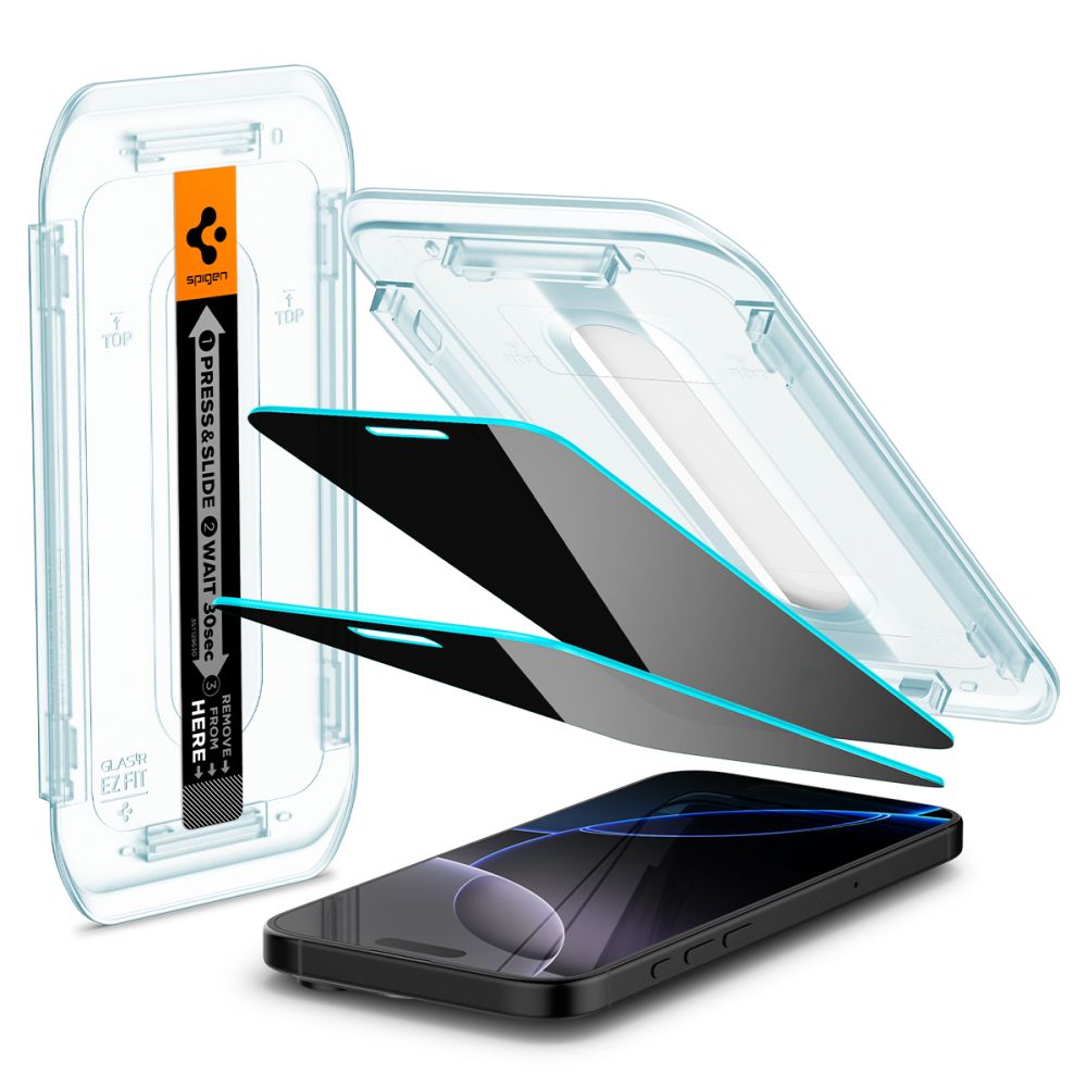 Spigen Glas.Tr 2-Pack iPhone 16 Pro / 17 / 17 Pro Privacy - tempered glass screen protector - alternate view 8 | Mobilrise