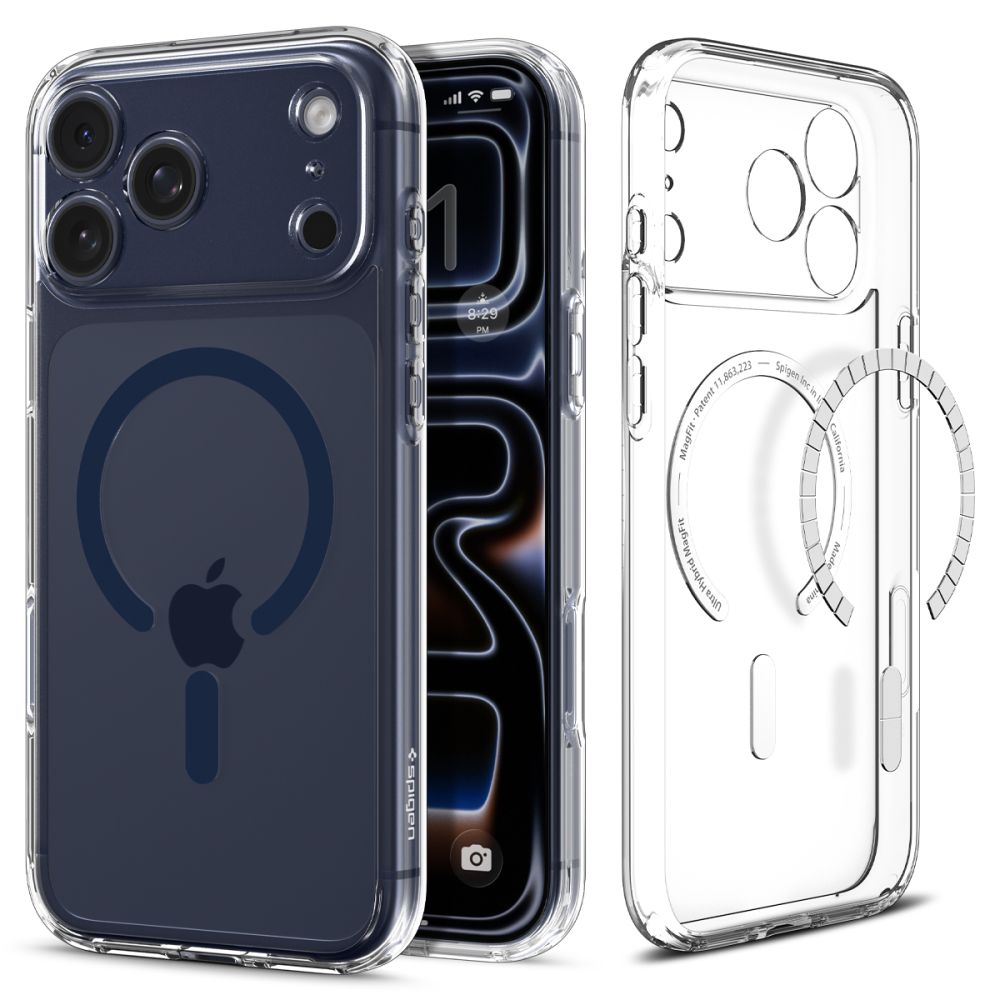 Spigen Ultra Hybrid Mag MagSafe für iPhone 17 Pro – Clear/Deep Blue