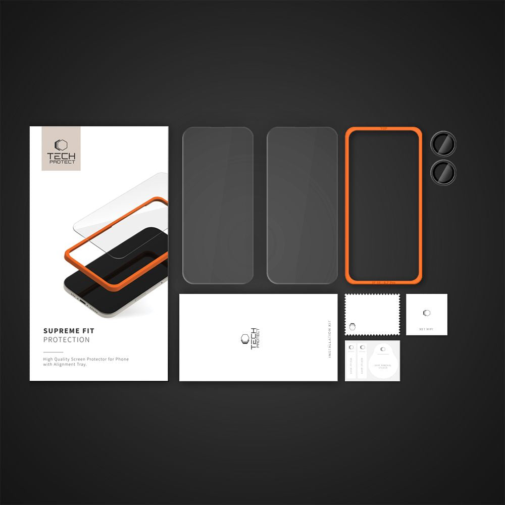 Tech-Protect Supreme Set 3-Pack iPhone 16 Clear - tempered glass screen protector - alternate view 2 | Mobilrise