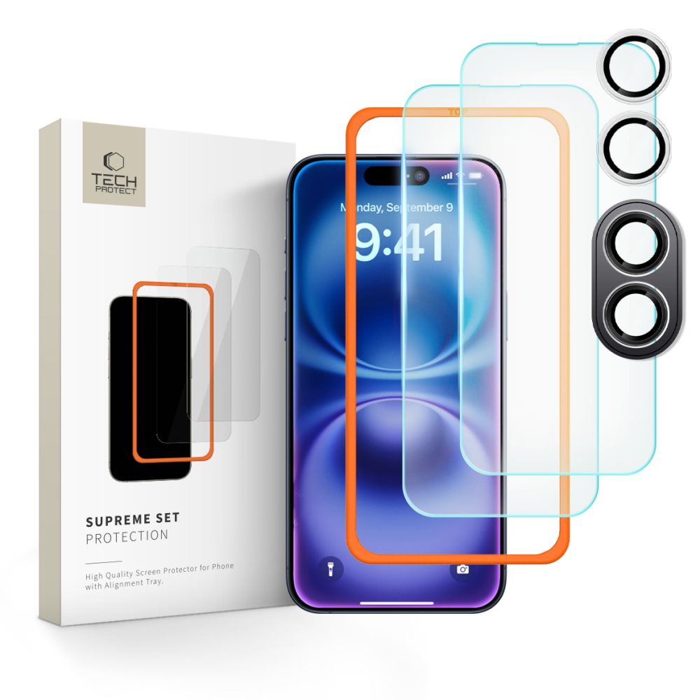 Tech-Protect Supreme Set Confezione da 3 per iPhone 16 - Trasparente